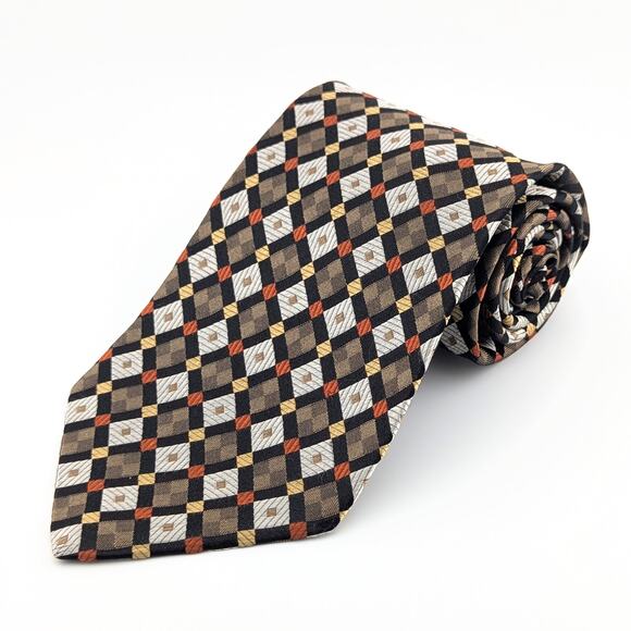 Vintage Emilio Romano Mens Tie Silk Geometric Metallic Black Silver Copper Gold - Picture 3 of 8